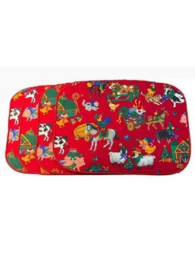 4 Christmas Down On The Farm Animal Print Placemats Red 17 x 12.5" White Backing